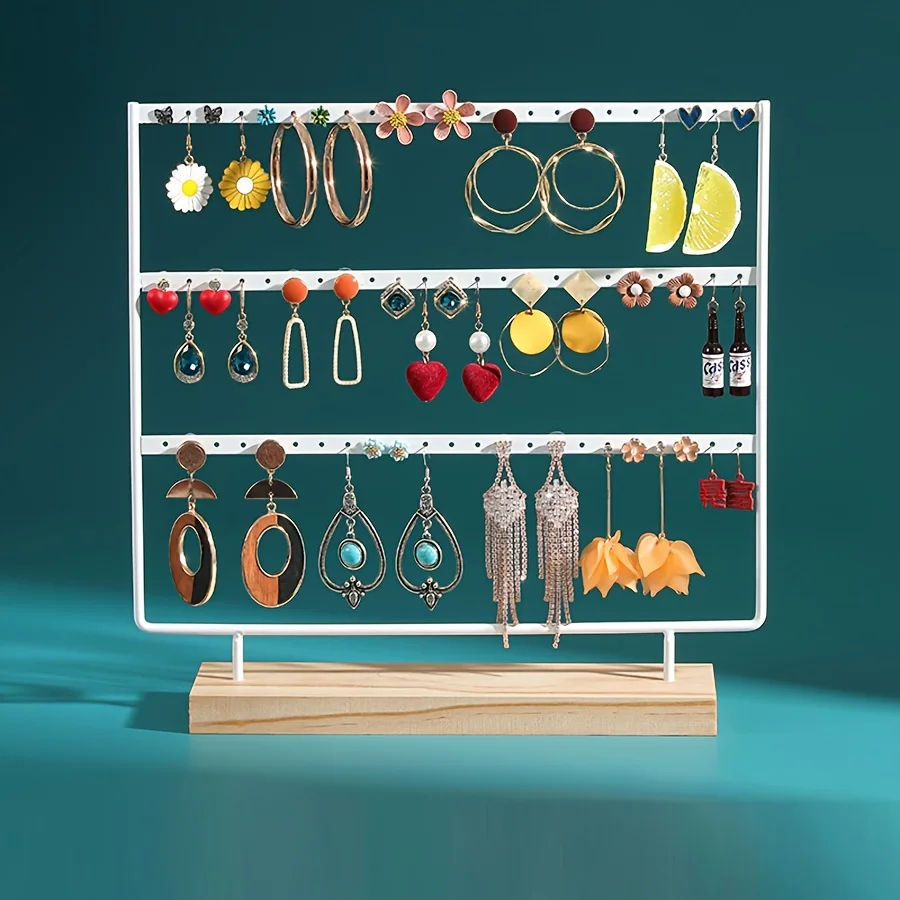 1 قطعة القرط المعدني عرض موقف قاعدة خشبية منضدية مجوهرات المنظم مستطيلة رسمت القرط عرض لعداد المجوهرات