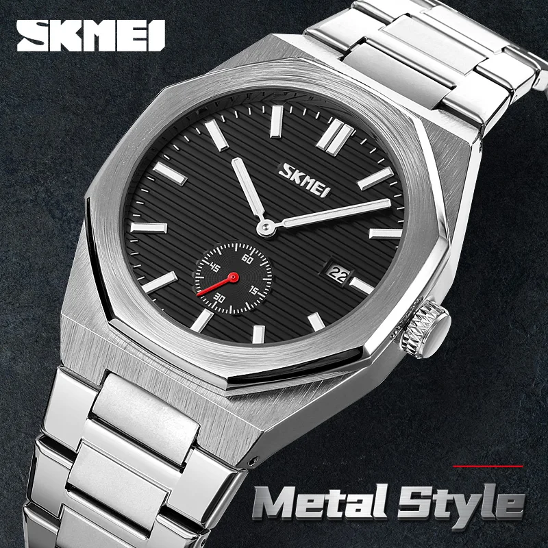 

SKMEI Fashion Men's Metal Brushed Texture Watch Business Style Three-Dimensional Metal Hour Markers Waterproof Quartz Watch 9262