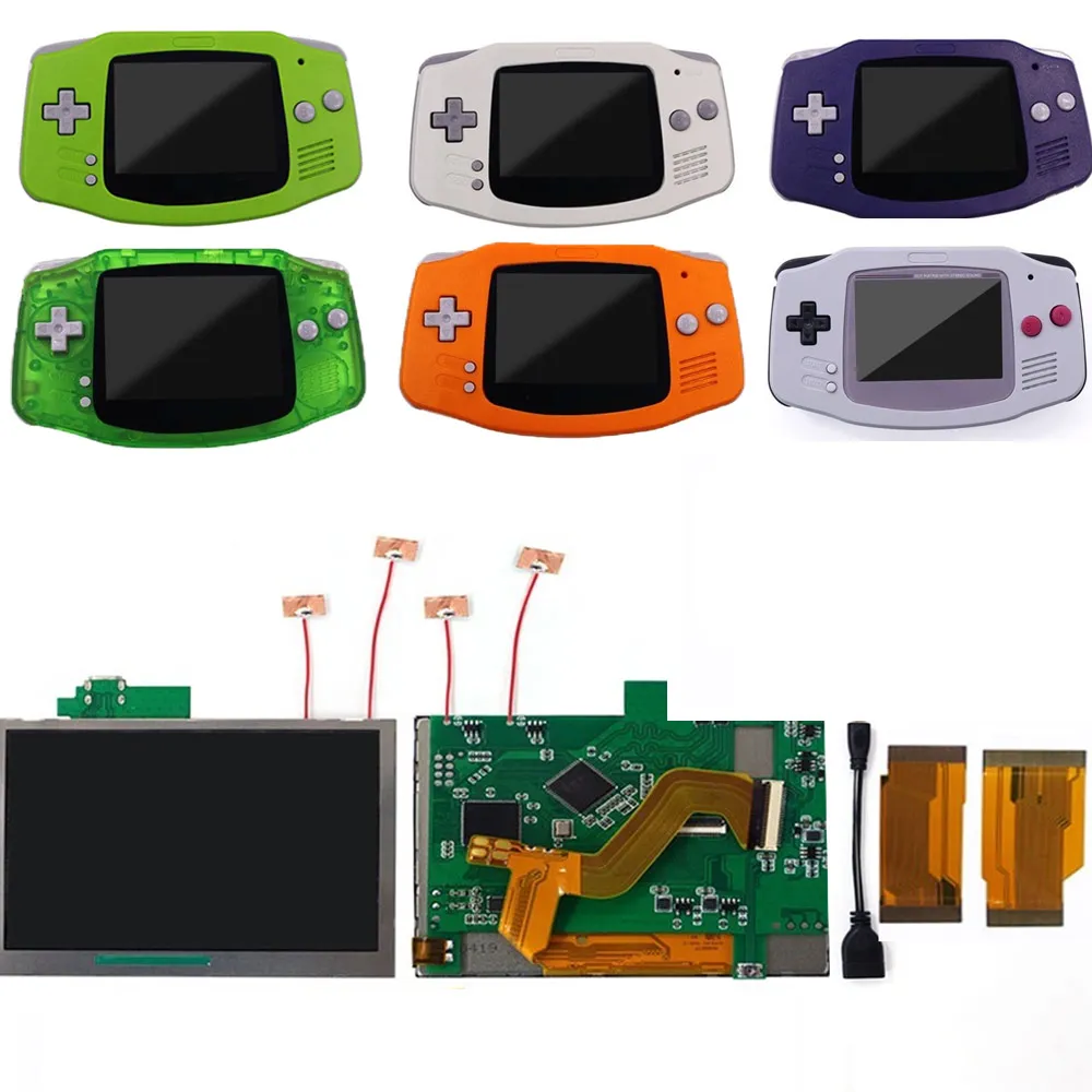 720P HDMI LCD Mod Kits Replacements with Shell for Nintendo Gameboy Advance GANi Retro Pixel TFT Backlight Brightness GBA LCD