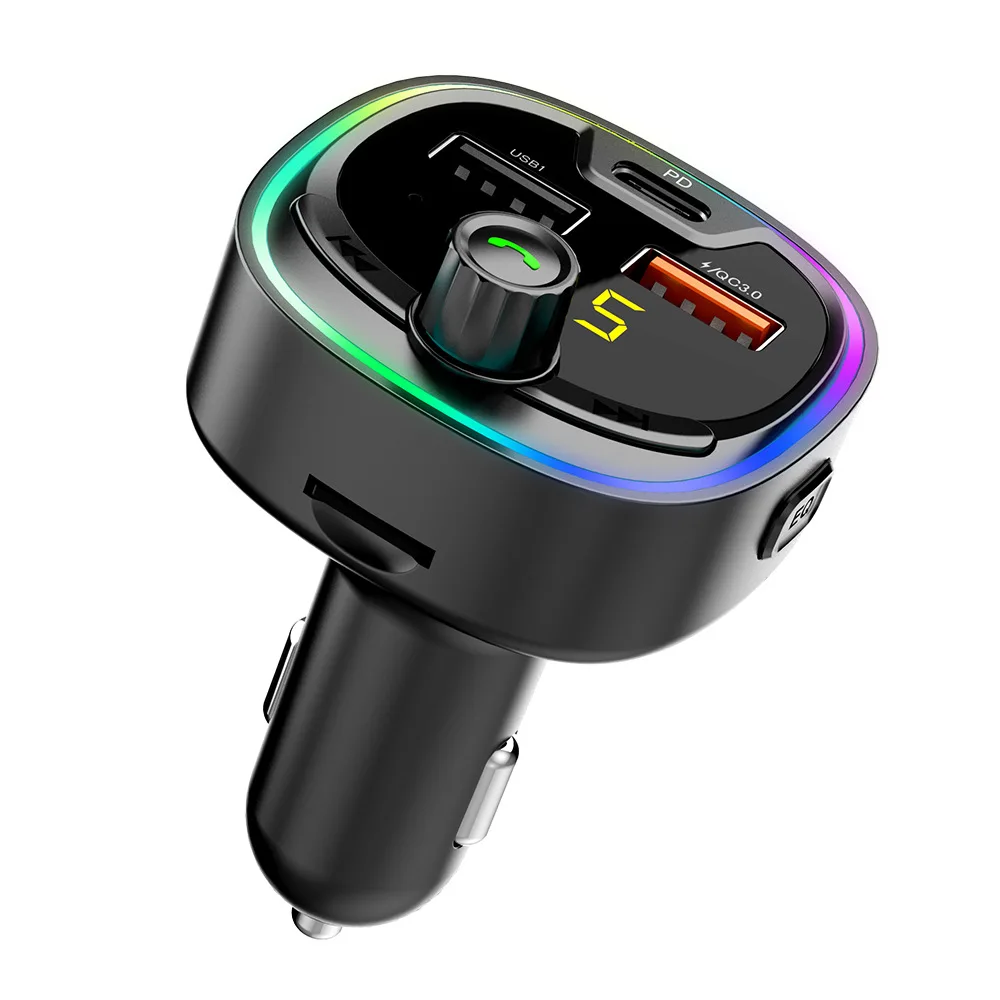 PD Fast Charging + One-click Sound Effect + Ambient Light BT08D Car Bluetooth MP3 Player Car Charger FM