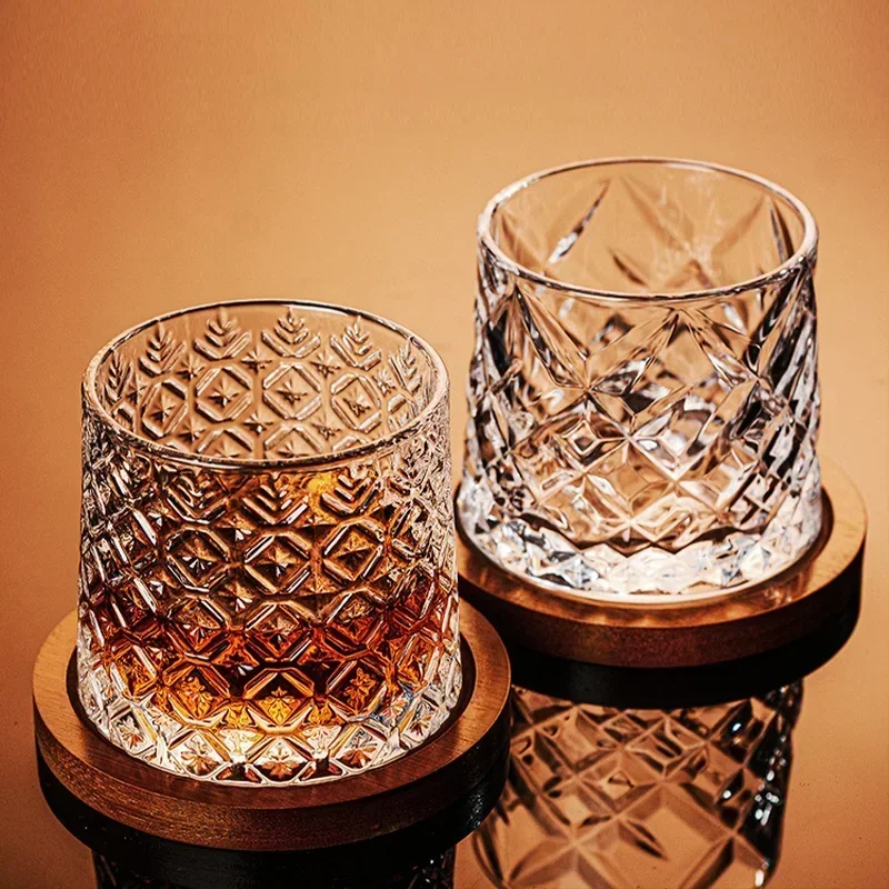 

Tumbler Whiskey Glass with Base Crystal Whiskey Glasses Rotating Spinning Wine Brandy Glass Cup Drinkware for Bar Home