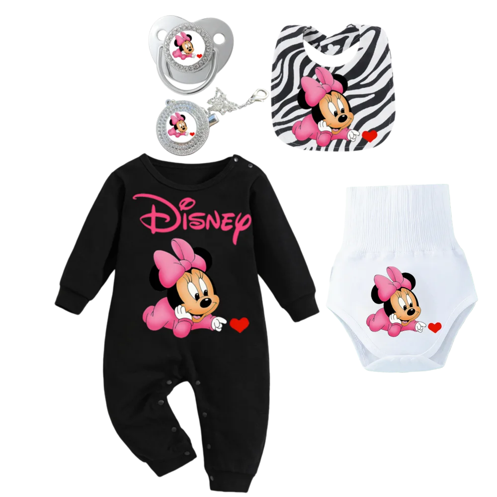 아기 의류 세트 블랙 점프수트 신생아 레깅스 아동용 고리형 젖꼭지 체인 고리형 젖꼭지 홀더 가을 필수 세트 신생아용