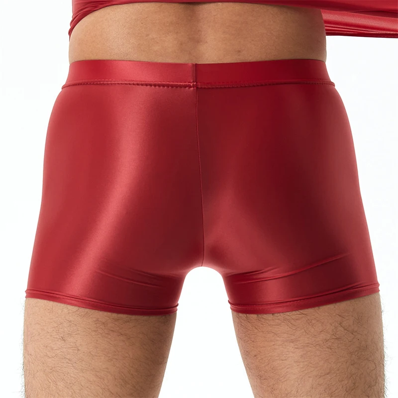 Erotic Ice Silk Underwear dos homens, Nylon Sheer, Shorts Boxer Óleo Brilhante, Cuecas Cor Sólida, Calcinha Sexy