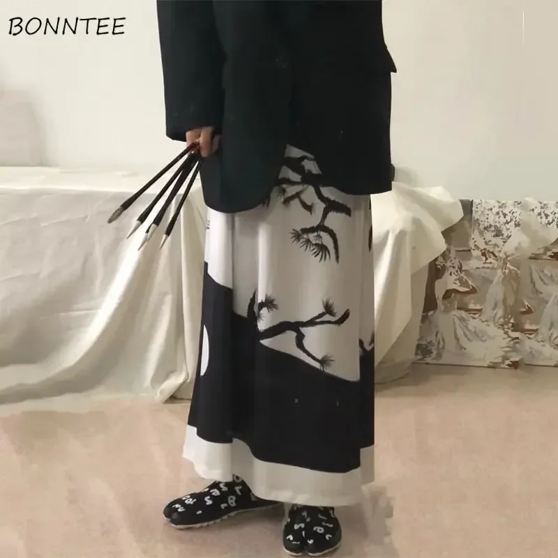 

Skirts Women Print Students Designer Daily Simple All-match Fashion Chinese Traditional Style Summer Loose Casual Special Retro