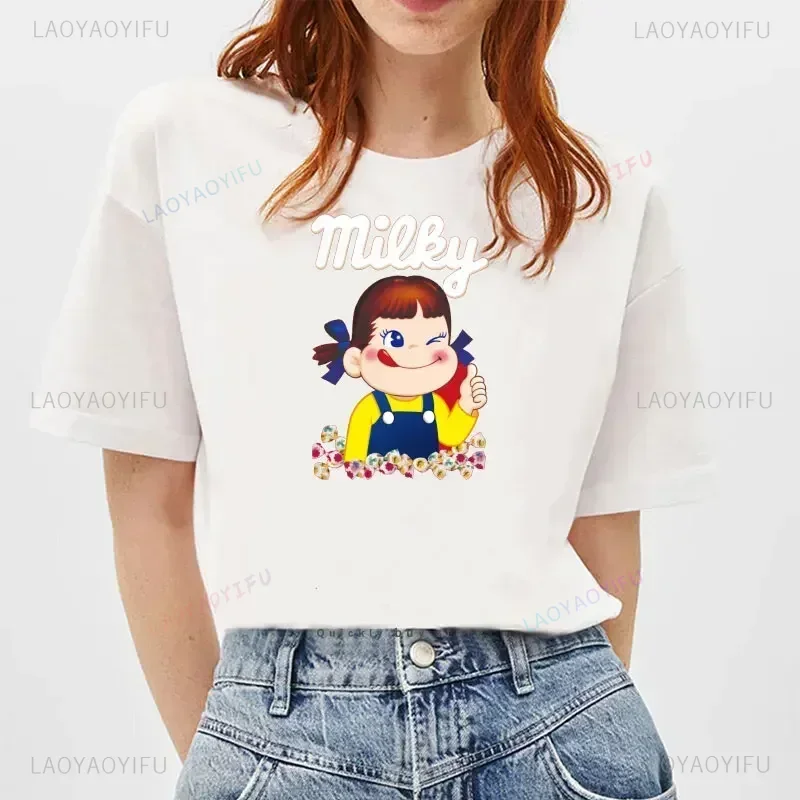 تي شيرت نسائي ريترو ميلكي بيكو تشان تي شيرت كلاسيكي 100% قطن ملابس للرجال جودة عالية Harajuku Punk Y2k بلايز جرافيك