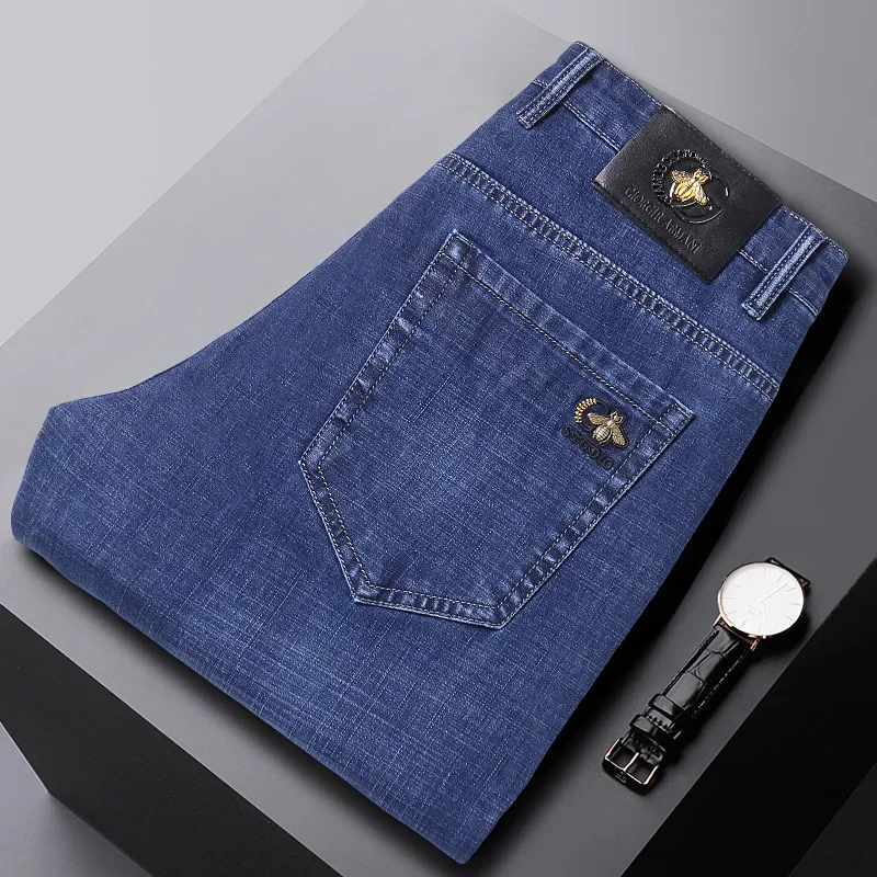 Man Stretch Jeans Men's Loose Straight Tube Thin Long Pants Fashion Brand New Spring and Autumn Adult Gentleman Comfort Fallow