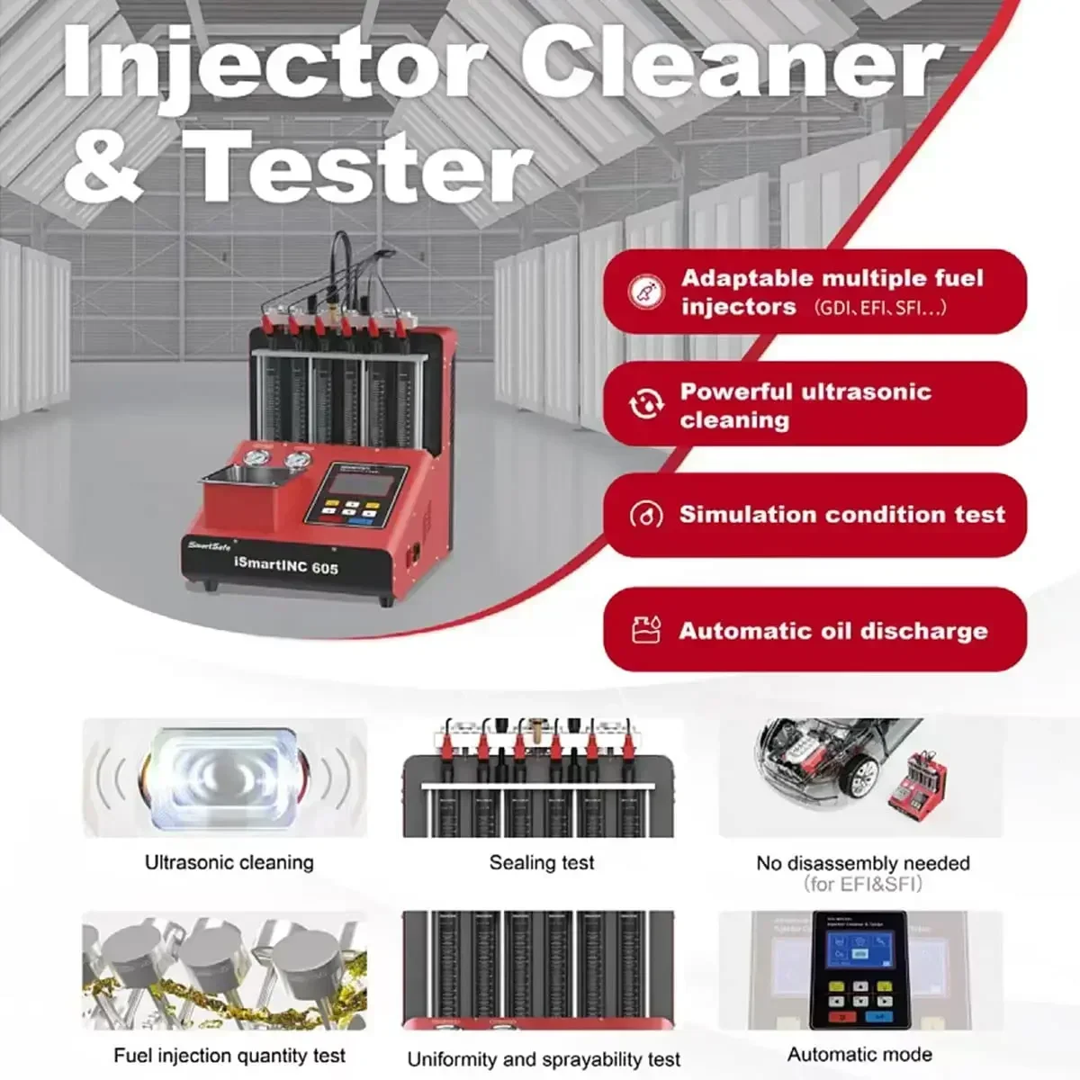 605A Fuel Injector Cleaner And Tester GDI Professional 6 Cylinders Ultrasonic Injector Systems Cleaning Machine Tool Hot sales
