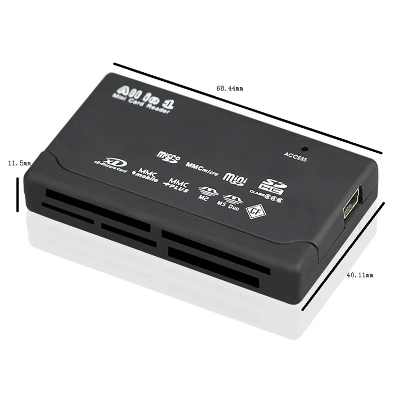 Card Reader USB2.0 Memory Card Reader Fast Data Transmission All in One Card Reader Support TF CF SD Mini SD MS XD Black