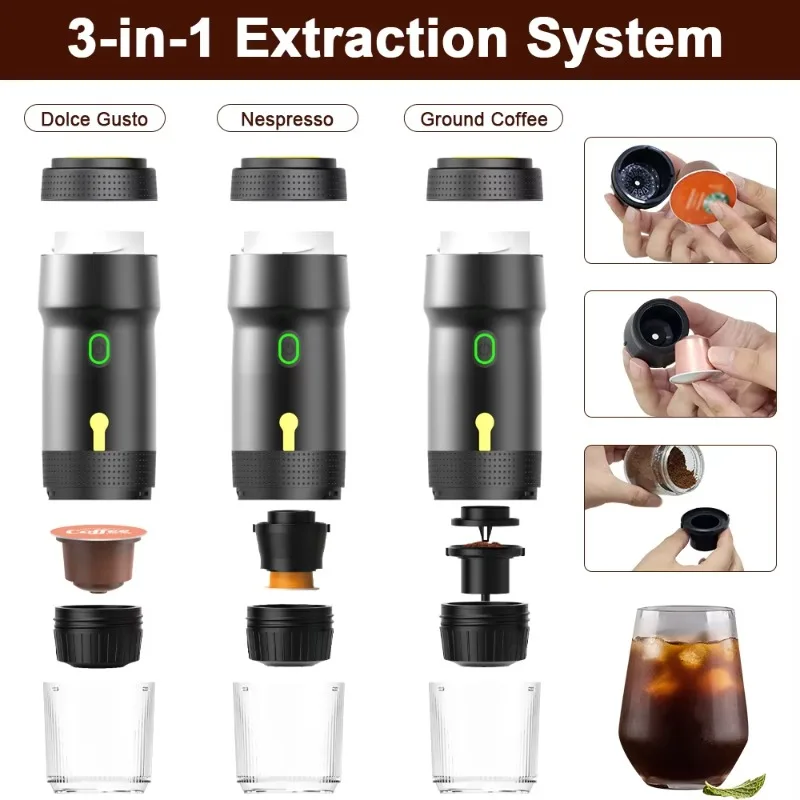 

Rechargeable Portable Coffee Machine with Pods for Car and Office Use