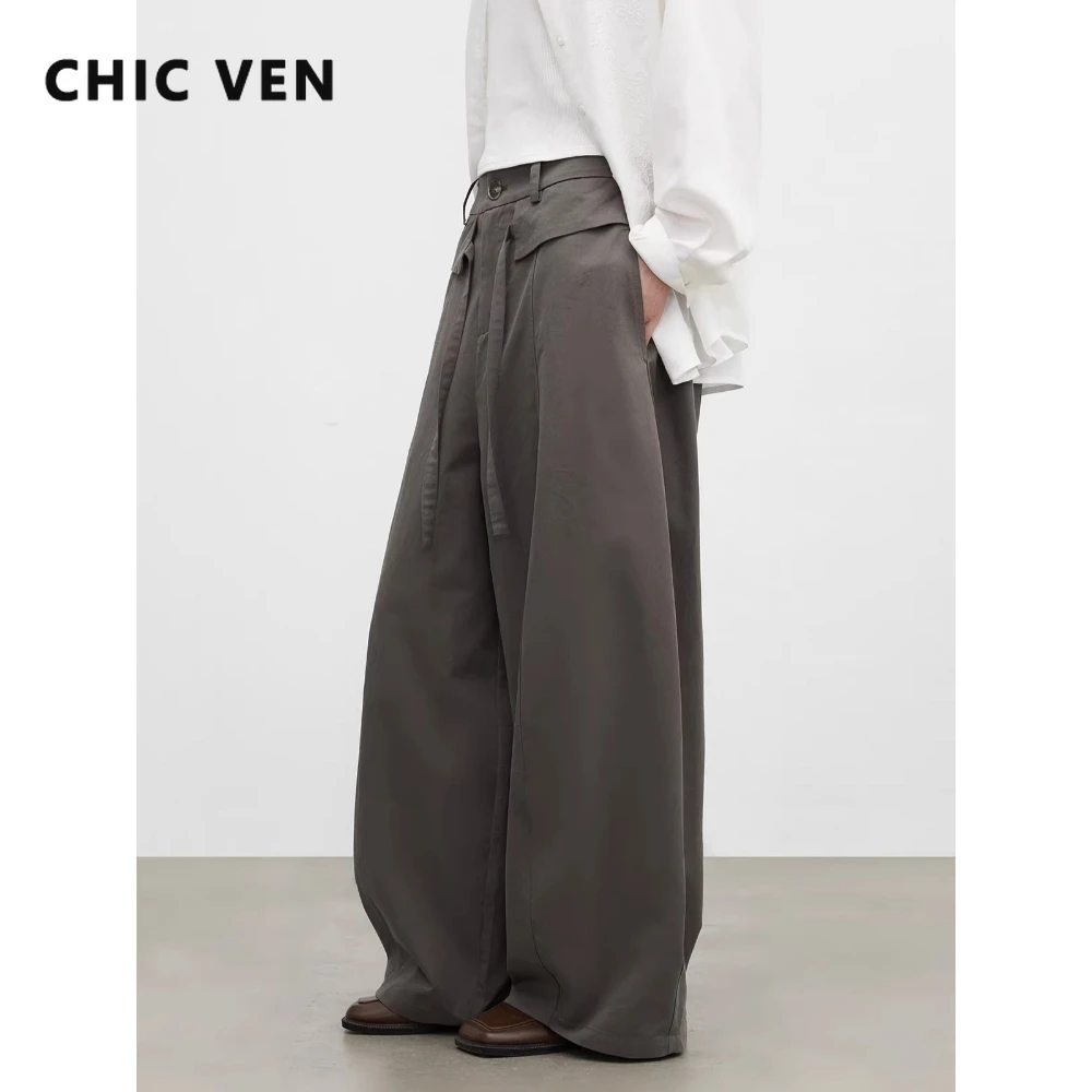 

Женские брюки CHIC VEN: Новые, однотонные, с высокой талией, в стиле ретро, свободные, широкие штанины, повседневные, драпированные, весна-лето 2026