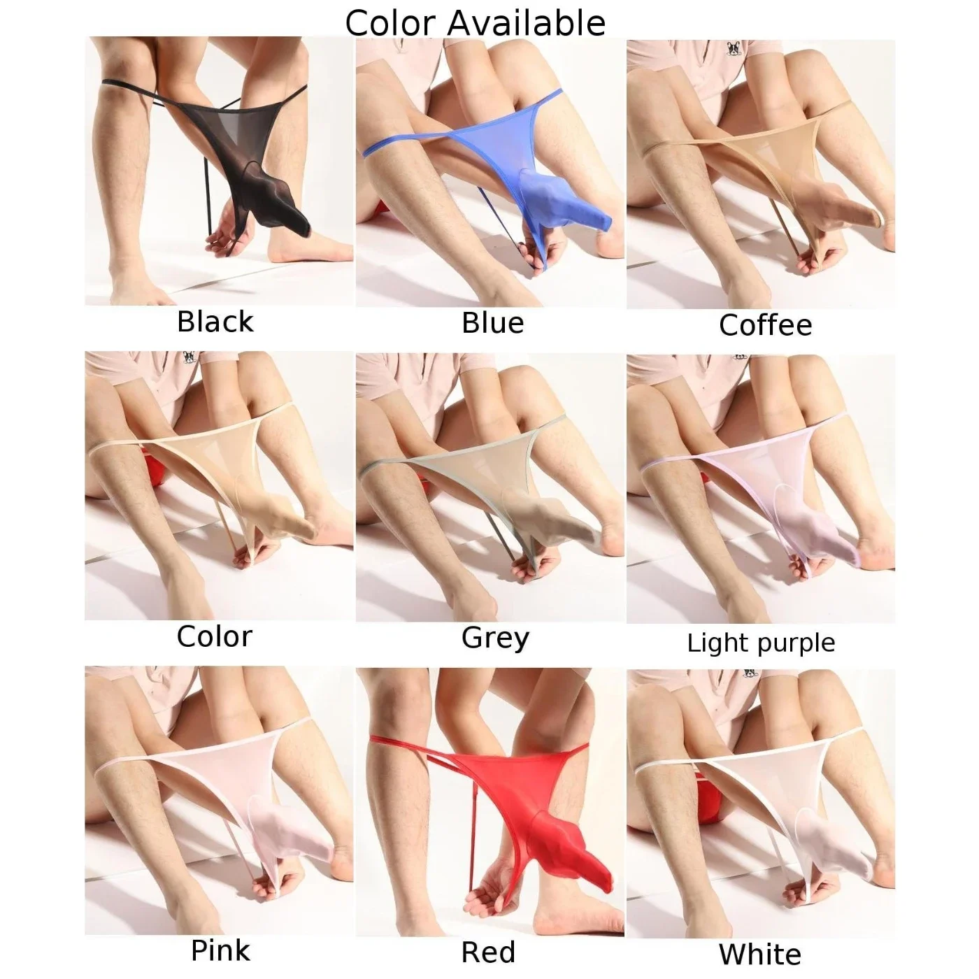 Mens Seamless Underwear Long JJ Sleeve Stretch Pantyhose Panties Low Rise Thong Sheer G-string See-Through Shorts Underpants