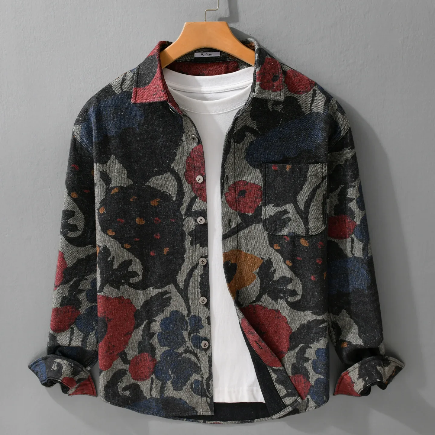 

Японская модная новая рубашка с длинным рукавом и принтом, уличная одежда, мужские повседневные рубашки, весенние свободные топы из чистого хлопка, высококачественная одежда