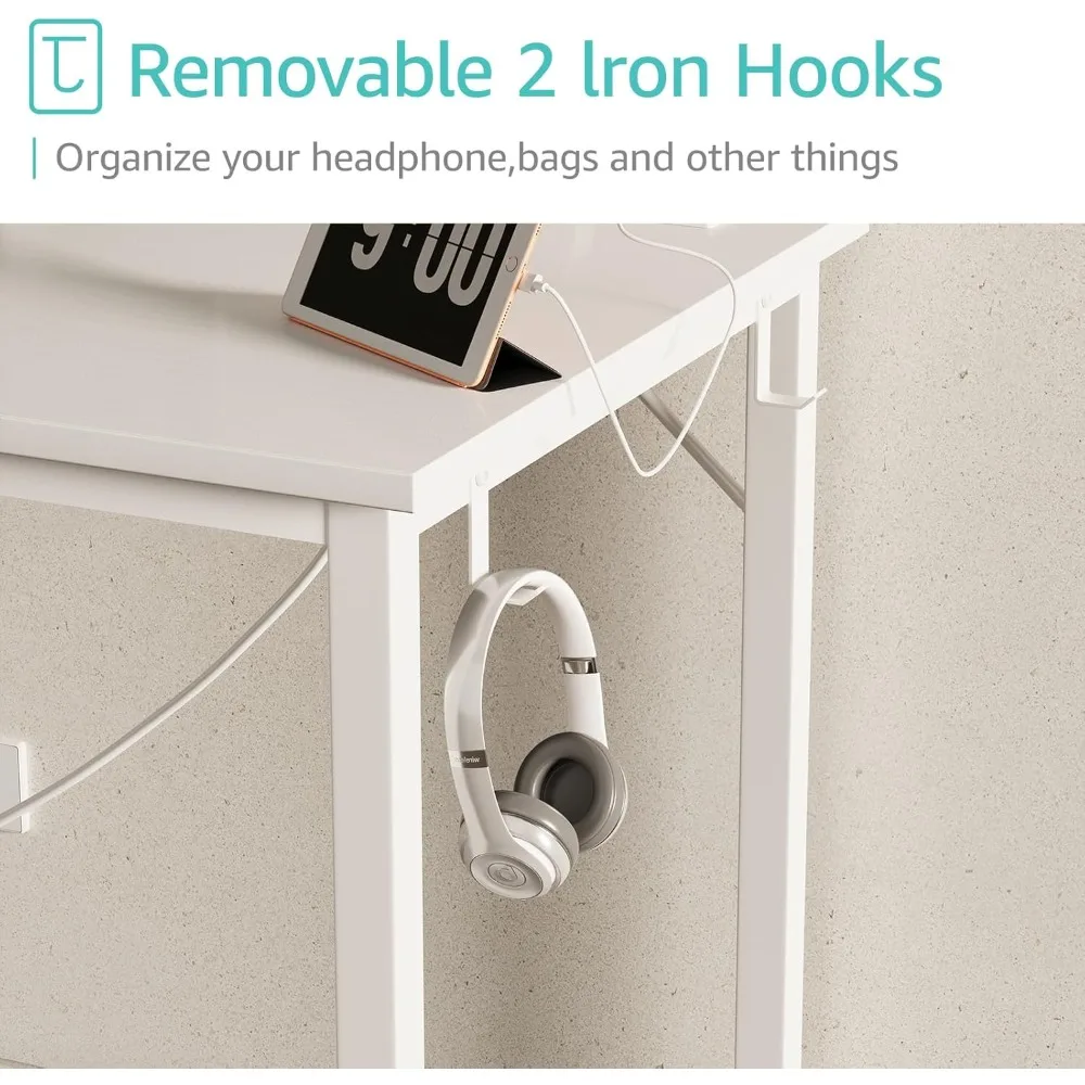 طاولة دراسة للمراهقين مقاس 55 بوصة مكتب ألعاب للمكتب المنزلي مع مخرج طاقة ومحطة شحن #6