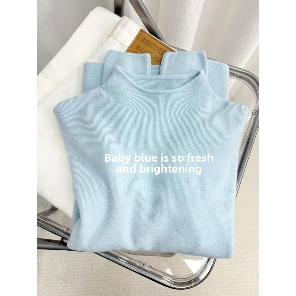 스타일리시하고 독특한 여성 니트 베이스 셔츠 반 하이 칼라 이너웨어 가을 겨울 패셔너블한 고품질 폴리에스터 섬유