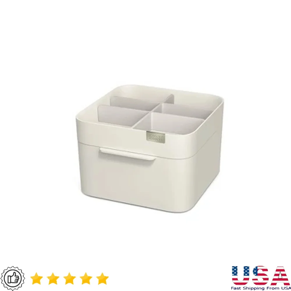 

Cosmetic Organizer with Drawer ABS Bathroom Tray Deep Shallow Compartments Makeup Storage Easy Clean Magnetic Closure Chrome