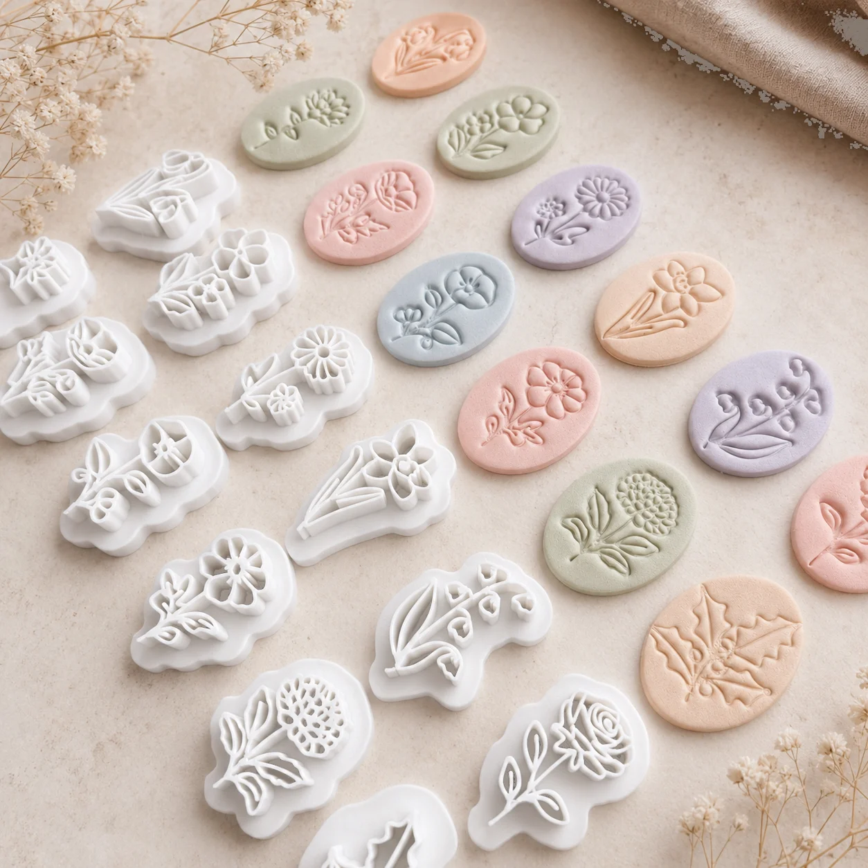 1 Stück Schmuckherstellungs-Set Blumen-Prägeformen Weiche Keramik Polymer-Ton-Schneider Rosen-Karneol-Ohrringe Ornamente Tonform – Detail 4