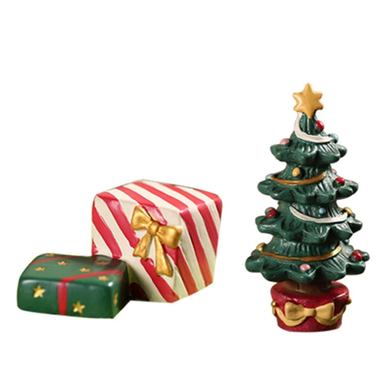 2 Pcs Christmas Aquarium Decoration Xmas Tree Present Box Miniature Statue