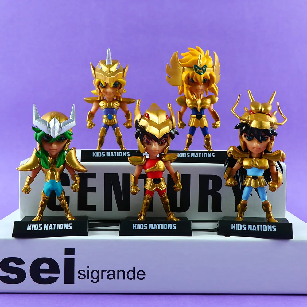 5pcs 10cm Saint Seiya Gold Saint Sion Mu Kanon Shaka Aiolos Action Figure Figurine Collection Doll Toys Gift