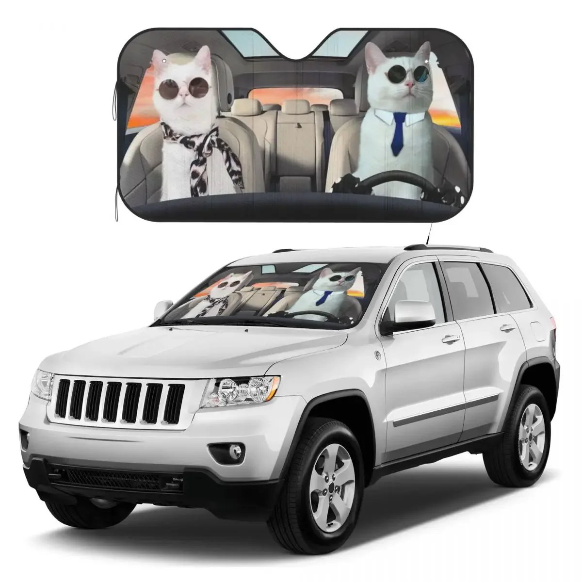 LOVELY COUPLE WHITE CATS Car Sunshades Reflector Anti Uv Funny Custom Car Sunshade Sun Shade