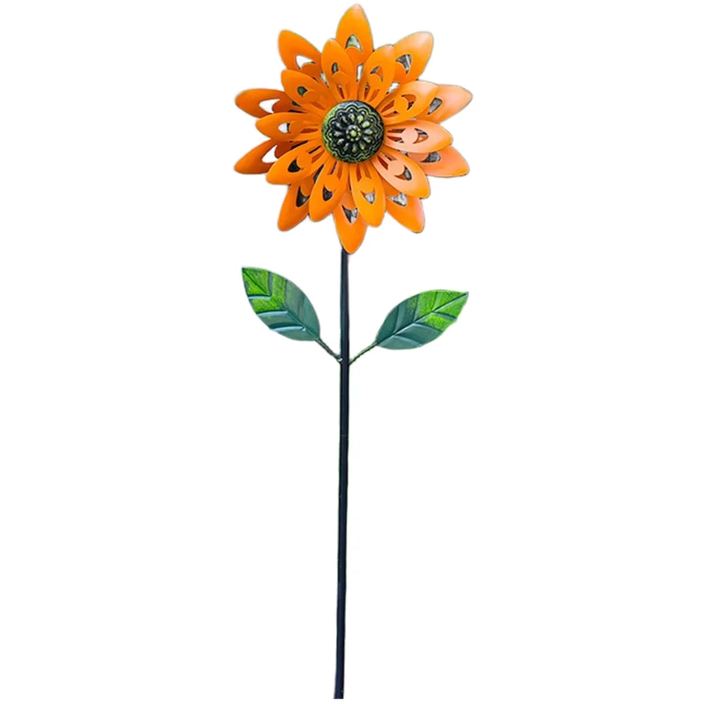 Metal Sunflower Wind Spinner Garden Yard Patio Lawn Decor Outdoor Iron Flower Windmill With Ground Stake For Home Decoration