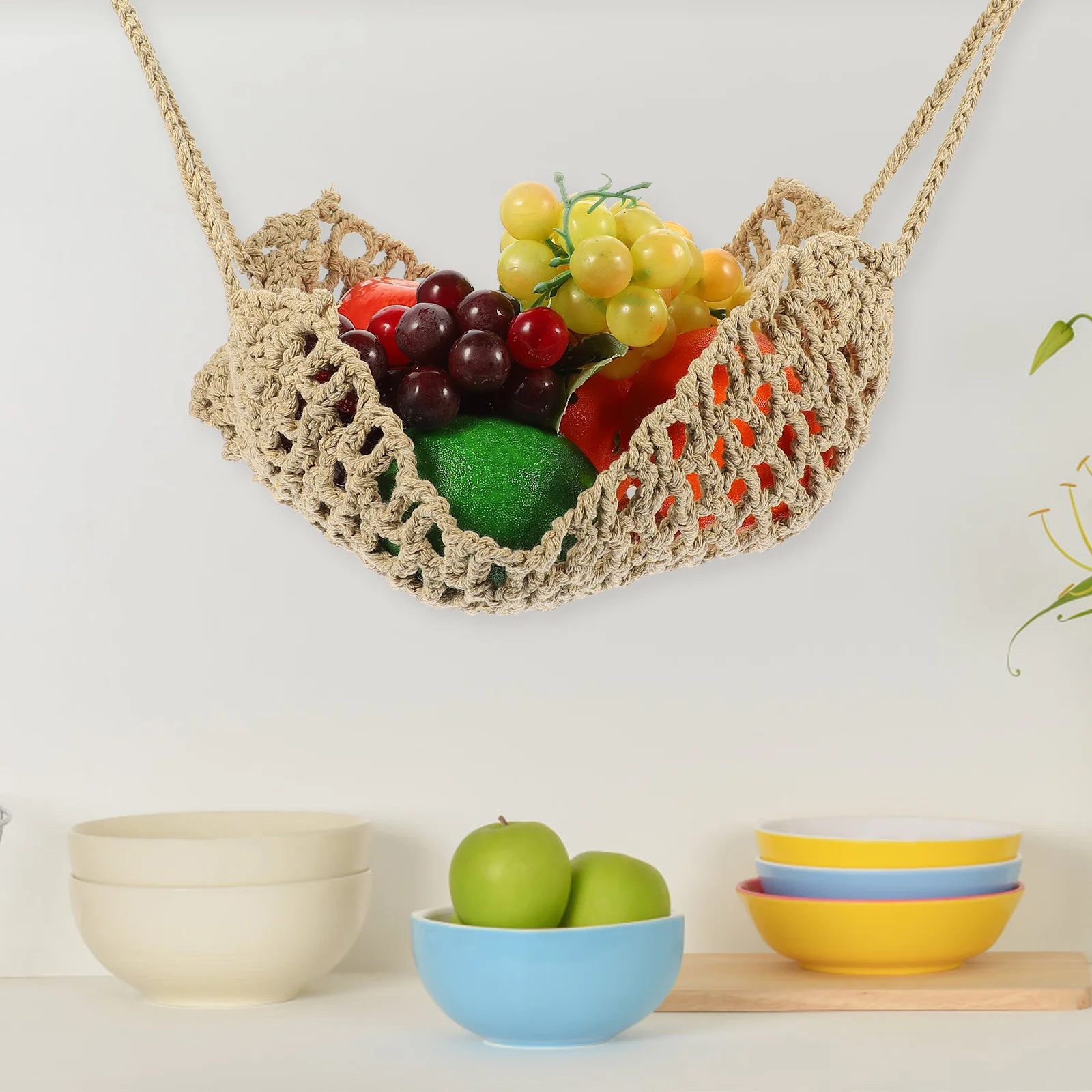 

Fruit Hammock Hanging Basket Hand Woven Large Capacity For Fruits Vegetables Bananas Onions Under Cabinet Space Saving