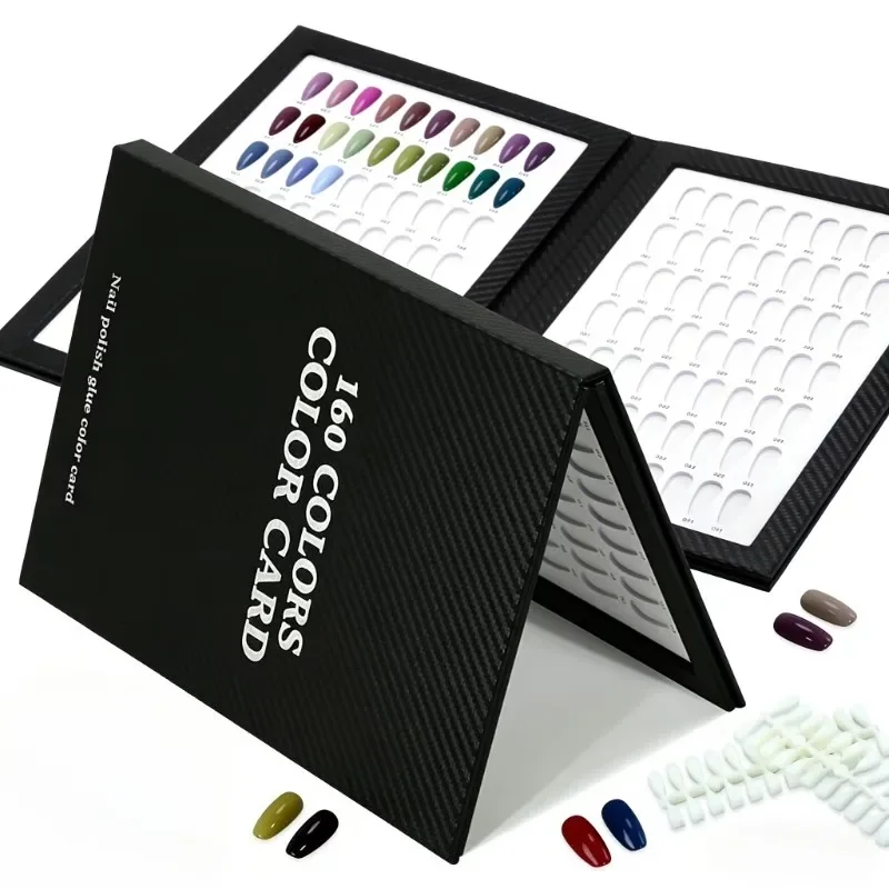 160 Colour Premium Nail Art Display Book Waterproof Reusable With 240 Fake Nail Tips Black Elegant Nail Polish Display Template