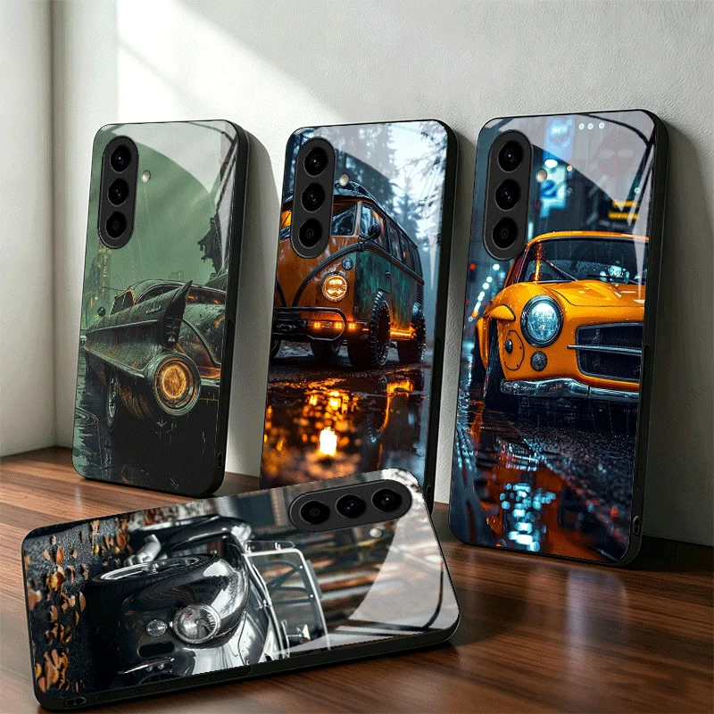 Vintage Car Retro Nostalgia Glass Phone Case for Samsung A17 A16 A15 A14 A13 A57 A56 A55 A54 A53 A37 A36 A35 A34 A33 A27 A26 A25