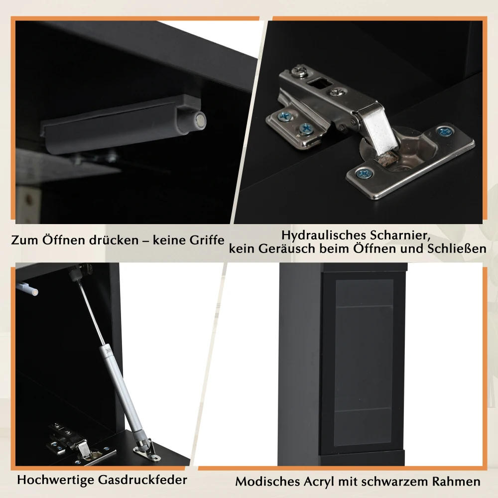 3-teiliges TV-Wohnzimmer-Wandset mit LED-Beleuchtung, Hochglanz-Möbelset, TV-Schrank, Vitrine und Hängeregal, für Fernseher bis zu 80 Zoll – Detail 27