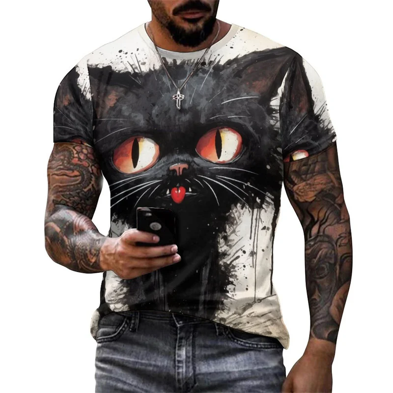 Strange Cat Graphic T Shirt Men Graffiti Animal 3D Printed Tees Summer Casual Breathable O-Neck Street T-Shirts Short Sleeves image 4