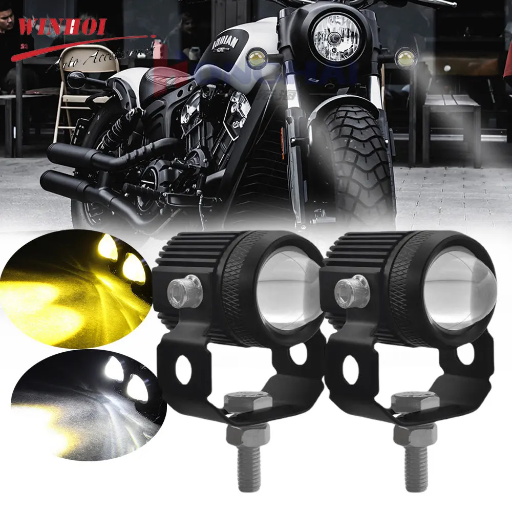 White Yellow Additional Motorcycle Led Headlight 12-80V Led Spotlights for Motorcycle Long Range Fog Lights Scooter ATV Off-road