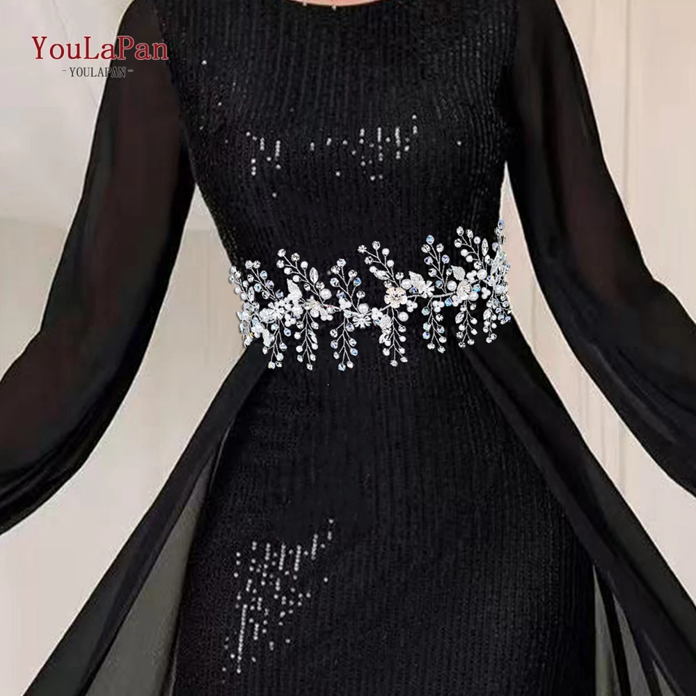 TOPQUEEN Wedding Dress Pearl Belts Bridal Sash Woman Rhinestone Belt Evening Gown Embellished Belt Handmade Waistband SH904