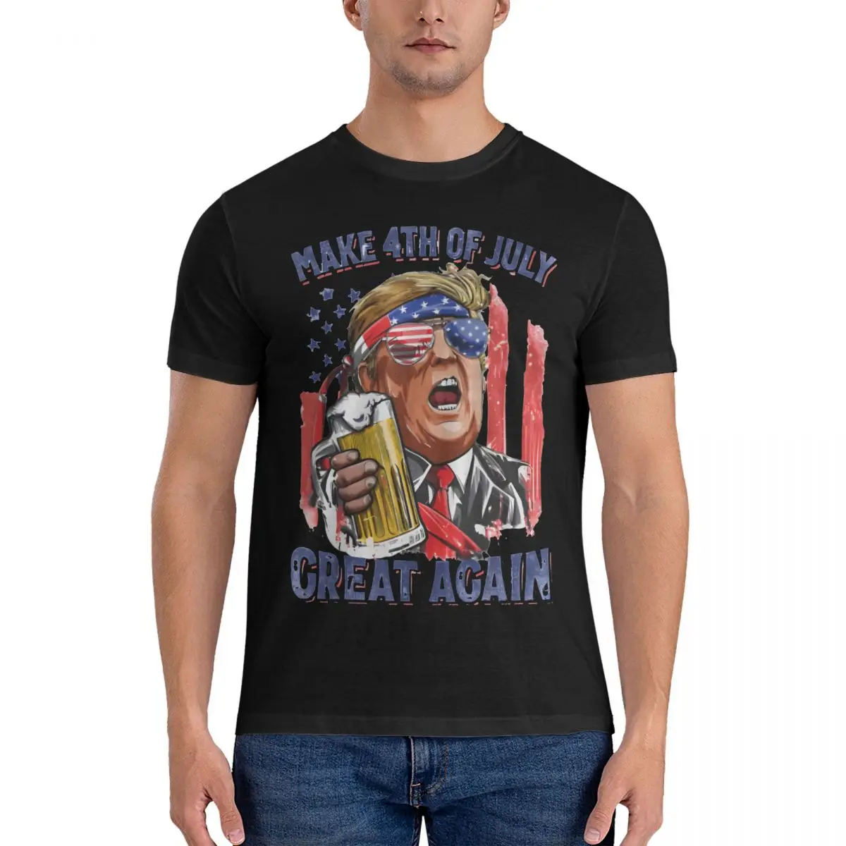 

Забавная Мужская футболка с надписью «Make 4 Of July Great снова Трамп», Мужская хлопковая футболка с круглым вырезом, идея подарка Дональду Трампу, топы