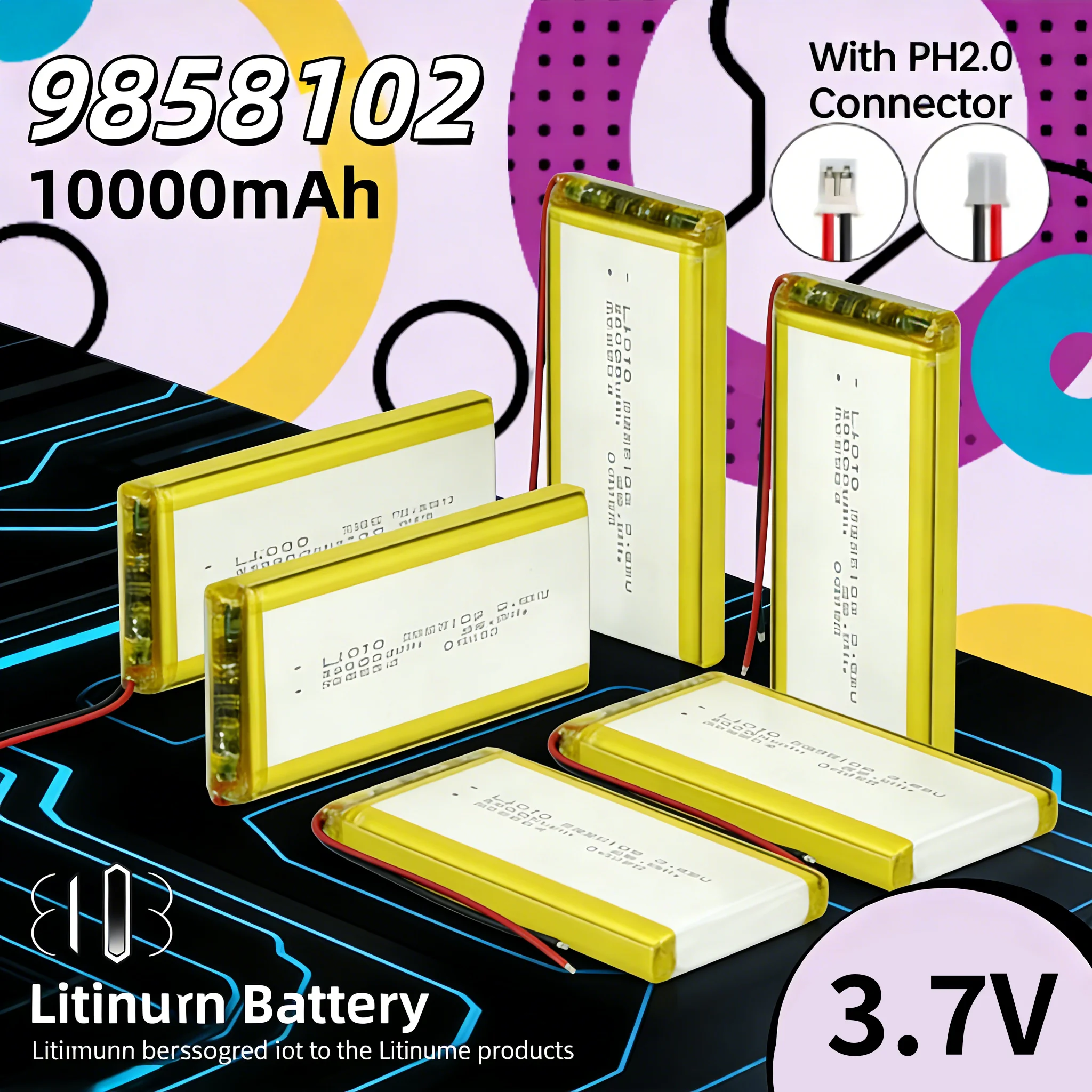 

2 шт. литий-полимерные аккумуляторы 10000 мАч 9858102, 3.7В 3.8В, 9.8x58x102 мм, для Power Bank, планшетов, MID, навигаторов