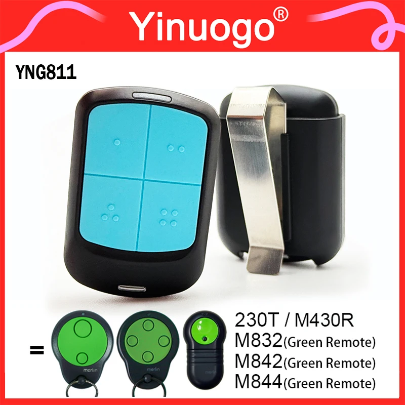 YNG811 لجهاز تحكم عن بعد لباب المرآب من طراز Merlin M842 M832 M844 مع مشبك محرك فتح باب المرآب من طراز MERLIN Prolift M430R M230T