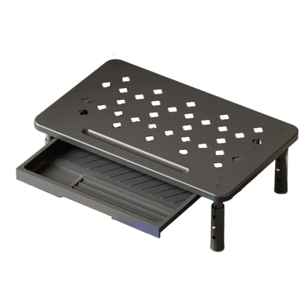 

3 Height Adjustable Computer Monitor Riser Airflow Vents Steel Construction Desktop Screen Elevator Large Load Bearing