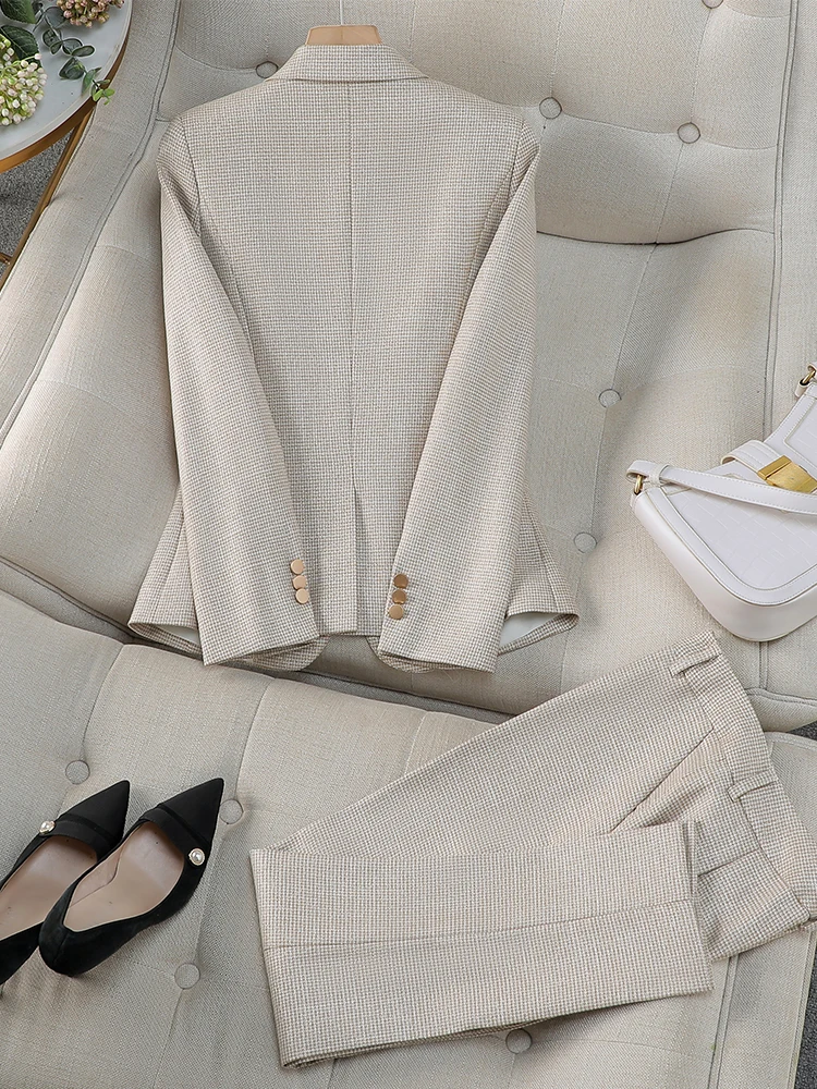 Fashion Office Ladies Pant Suit Women Blue Pink Apricot Female Work Wear Jacket Blazer and Trouser Formal 2 Piece Set