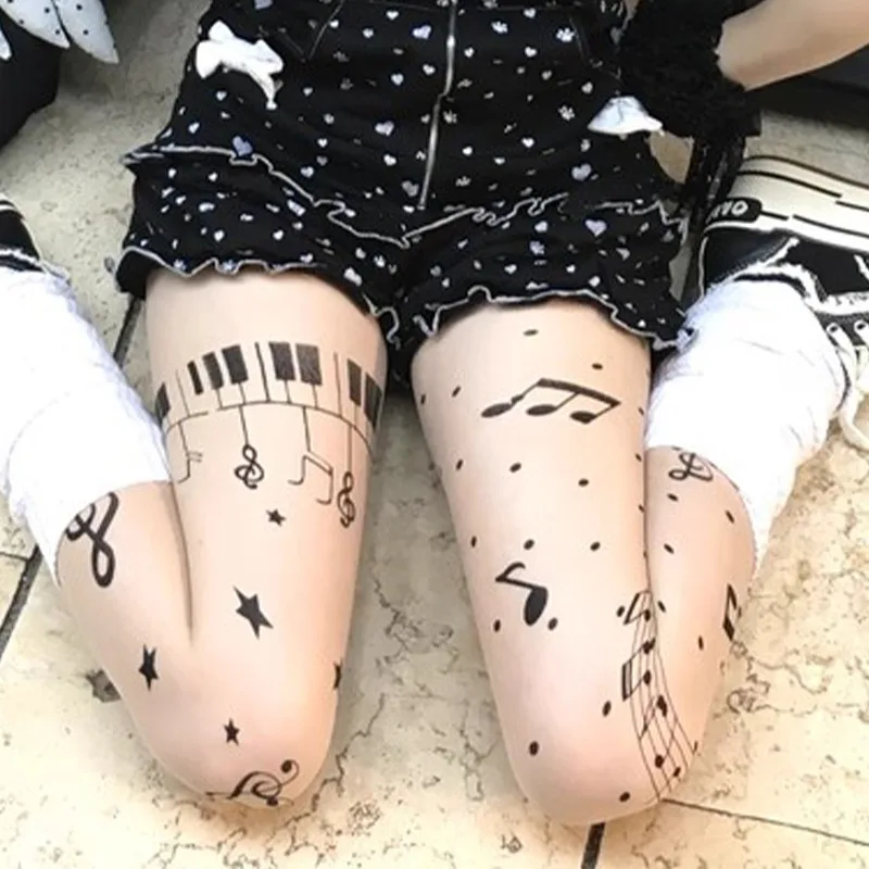 

Колготки Spicy Girls Note, готический стиль, чулки Y2K, сексуальные с милым кавайным стилем, колготки для свиданий, вечеринок, косплея, ног