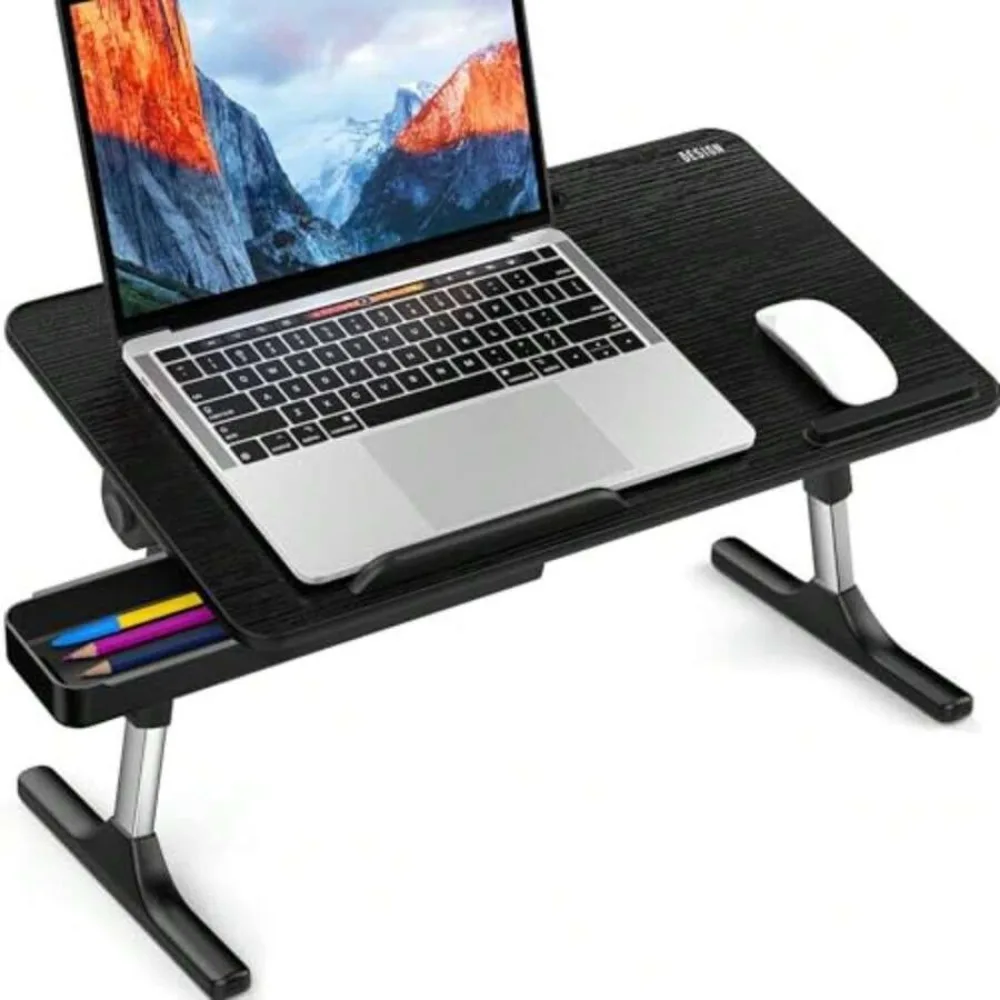 Adjustable Lap Desk with Phone Tablet Slot, Portable Foldable Laptop Stand for Bed Sofa Floor, Sturdy Notebook Computer Tray for Reading Writing Working, Ergonomic Raised Desk with Non-Slip Surface, Media Size 23.6 x 13.4 Inches