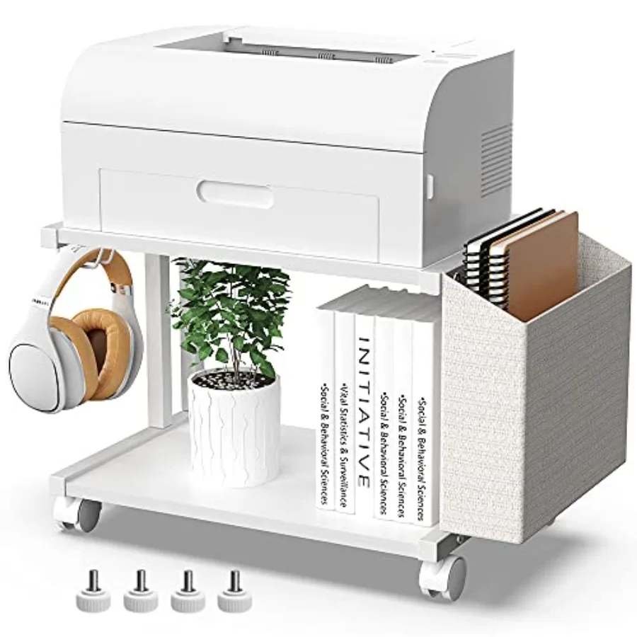 2 Tier Modern Wooden Under Desk Printer Stand with Storage Bag for Home Office Desktop Printer Table Organizer Mobile Printer S