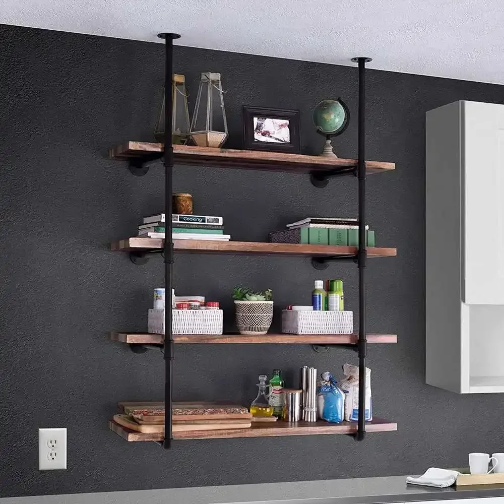 Imagem -05 - Ferro Tubo Prateleiras Wall Shelf Suporte Pendurado Prateleiras de Armazenamento Mobiliário Industrial Faça Você Mesmo Home Decor Tiers Pcs Preto