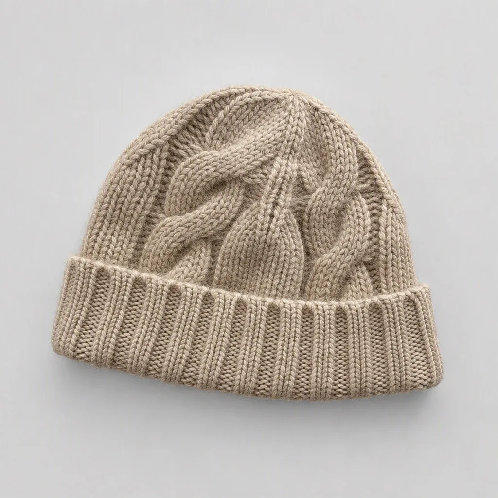 100% Cashmere Beanies Cable Knitted Chunky Winter Warm Bonnet Women Men Hat 2026