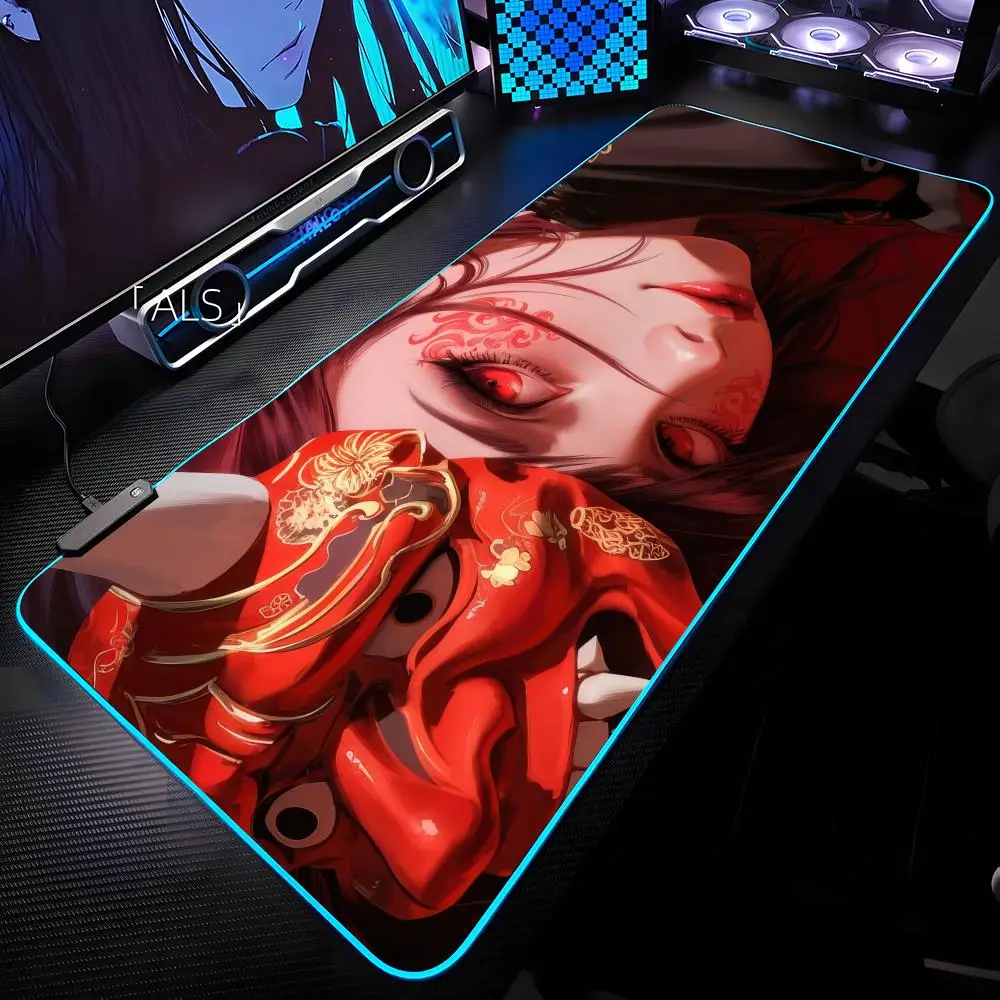 

Коврик для мыши Oni Mask с RGB-подсветкой, коврик для мыши для ноутбука, коврик для мыши для ноутбука, геймерский коврик для компьютерного стола, игровые аксессуары