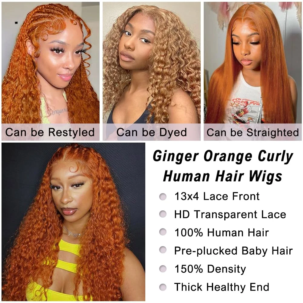 Ginger Deep Wave Wig Human Hair 13x4 Ginger Orange Lace Front Wigs Human Hair Pre Plucked with Baby Hair Curly Wig Human Hair image 6