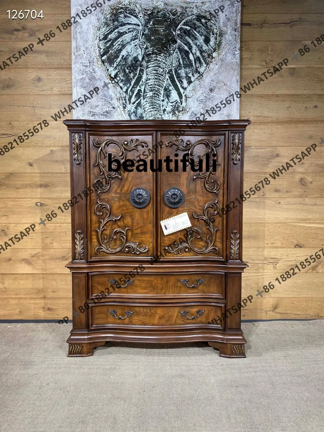 

American country carved wardrobe retro living room decoration, wall storage, bedroom storage cabinet H