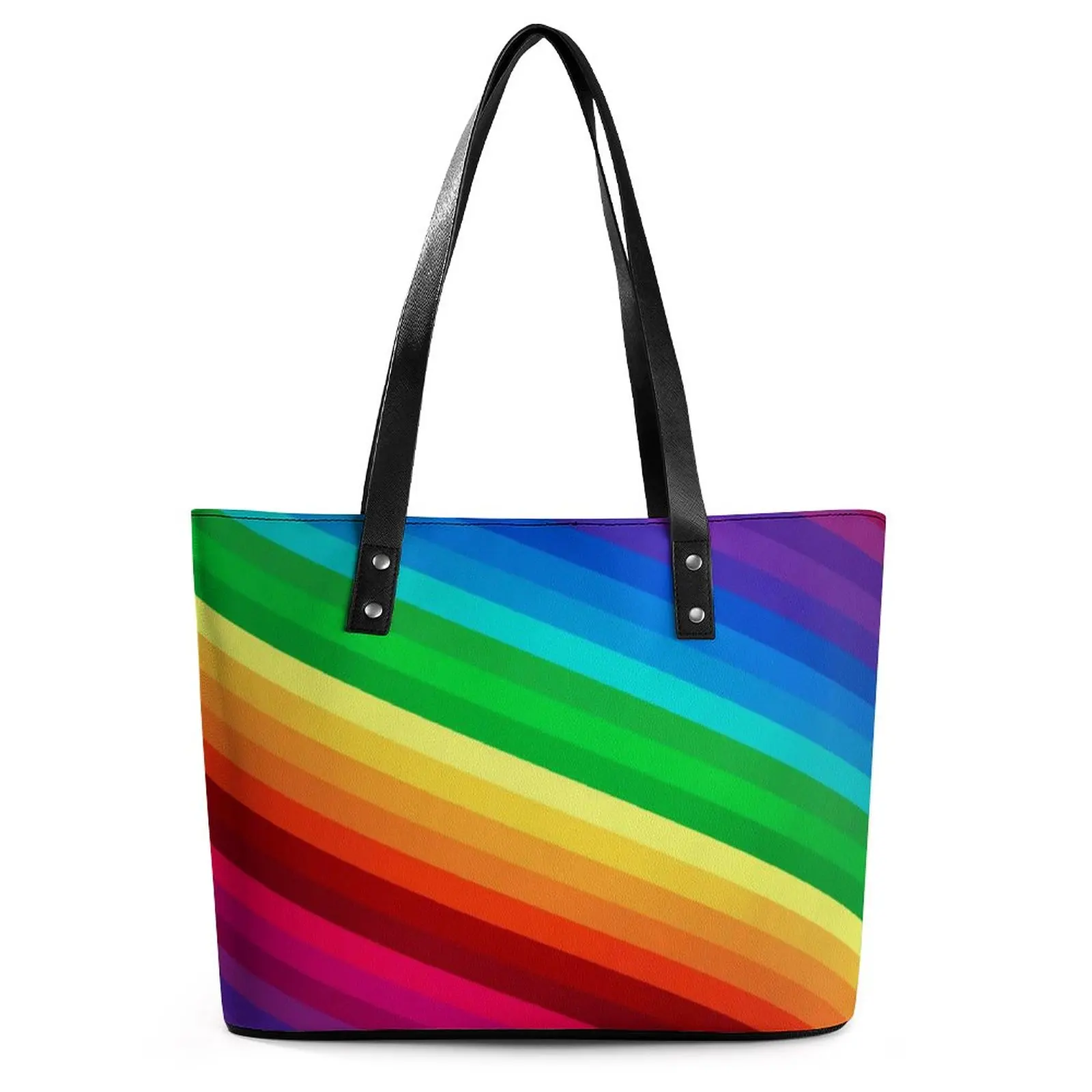 Diagonal Rainbow Striped Handbags Colorful Stripe Tote Bag Streetwear PU Leather Shoulder Bag Lady College Designer Shopper Bags