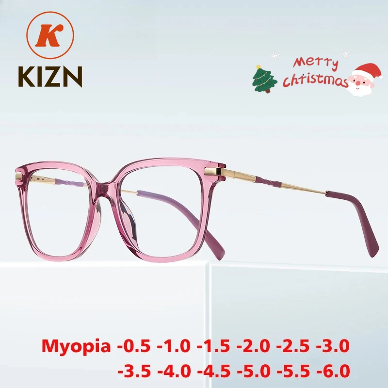 نظارات قصر النظر المضادة للضوء الأزرق من KIZN بإطار كبير عتيق للنساء والرجال وصفة طبية نظارات بصرية مخصصة-0-50 إلى -10