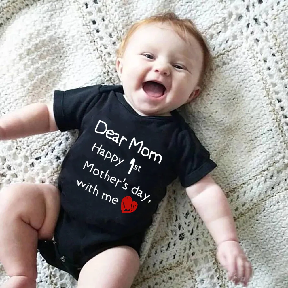 2022 Dear Mom Happy 1st Mother's Day with Me Baby Bodysuit Boys Girls Outfit Toddler Jumpsuits Infant Clothes Mother's Day Gift