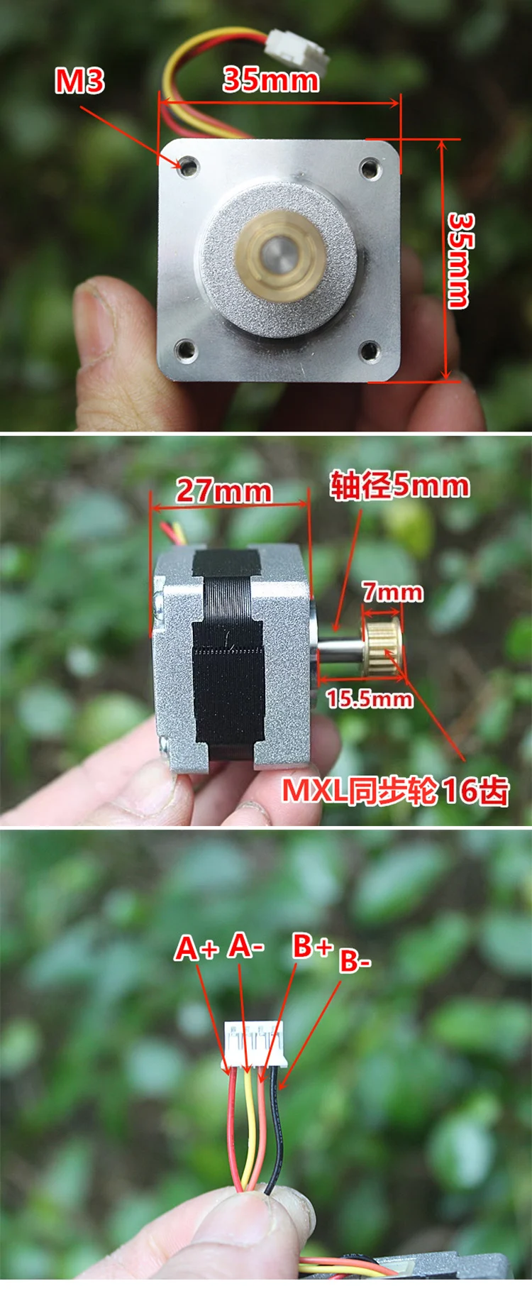 14H33HM NEMA 14 Micro 35MM Hybrid Stepper Motor  2-Phase 4-Wire Stepping Motor 5mm Shaft Pulley Gear for 3D Printer CNC Robot