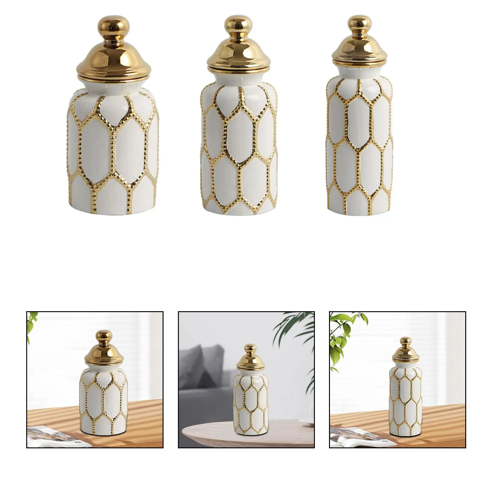 Porcelain Ginger Jar Moisture Proofs Floral Arrangement Ceramic Tea Canister Tin for Bookshelf Party Bedroom Living Room Cabinet