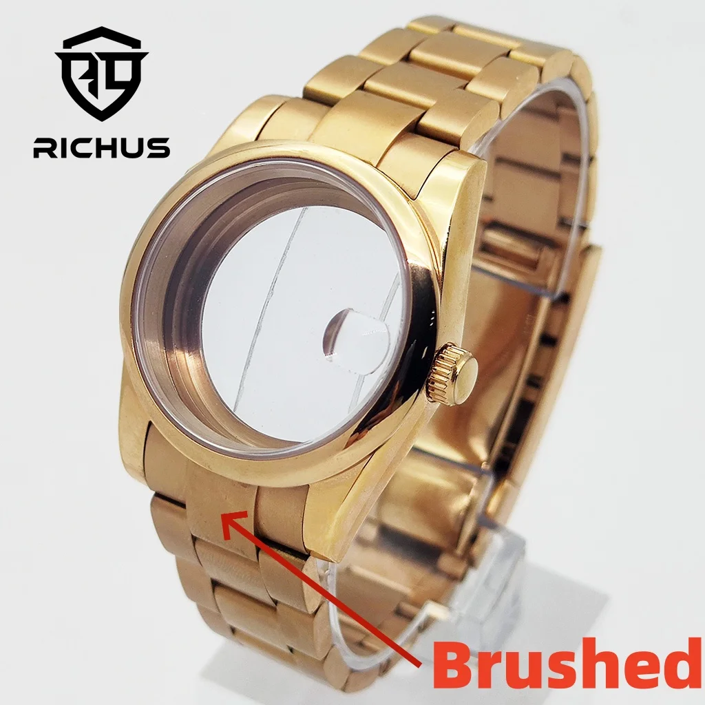 

Корпус из розового золота RICHUS 36/39 мм и матовый ремешок подходит для NH34 NH35 NH36 Miyota8215-DG ETA2824 PT5000, аксессуары для часов с механизмом